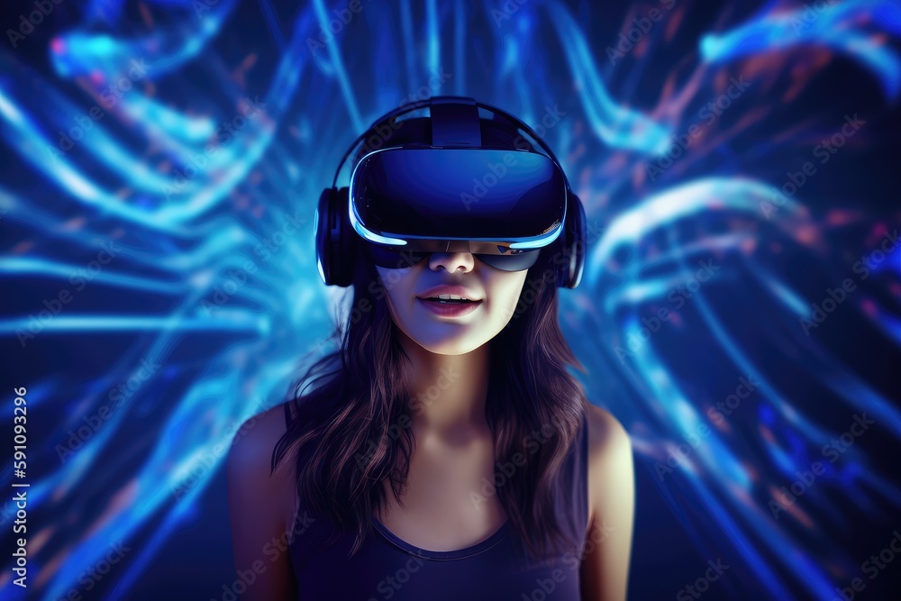 Person wearing virtual reality glasses or VR head set and playing in virtual reality Person wearing virtual reality glasses or VR head set and playing in virtual reality