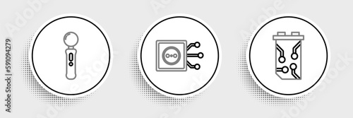 Set line Video graphic card, Gamepad and Remote control icon. Vector