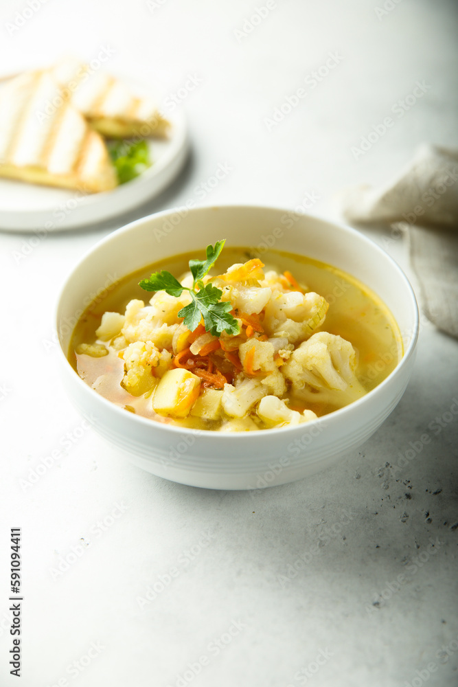 Homemade vegetable soup with cauliflower Homemade vegetable soup with cauliflower