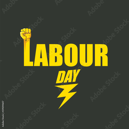 1 may Happy labour day vector label with strong protest fist in the air on grey background. vector happy labor day background or banner with man hand. workers may day poster