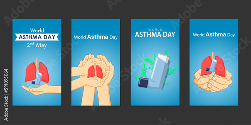 Vector illustration of World Asthma Day social media story feed set mockup template