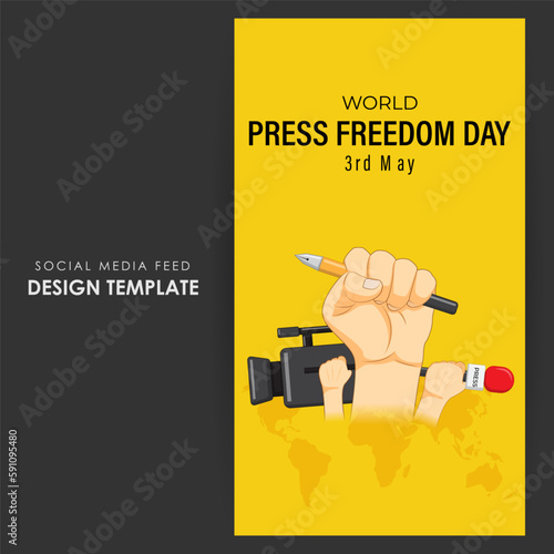 Vector illustration of World Press Freedom Day social media story feed mockup template