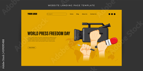 Vector illustration of World Press Freedom Day Website landing page banner mockup Template