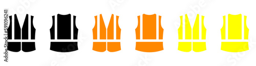 Safety vest in different colors, isolated security, road traffic and wearing work uniform. Vector illustration isolated on white background