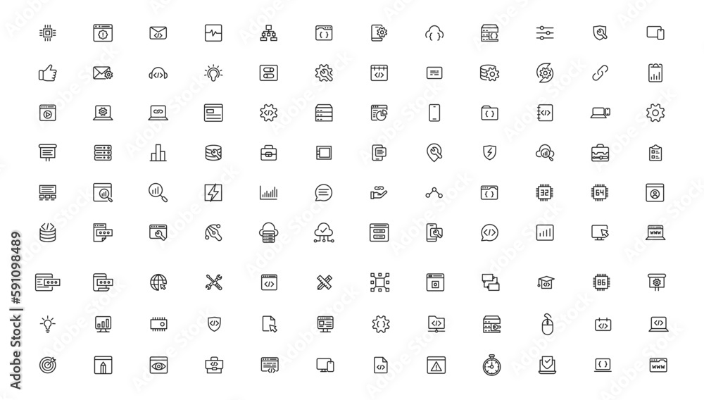 Software development icon collection. Programming coding icon set. Programmer and developer symbol Software development icon collection. Programming coding icon set. Programmer and developer symbol