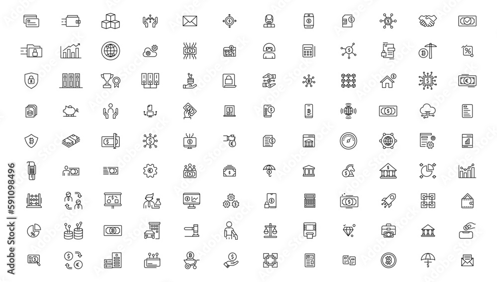 Set of fintech modern icons. Simple line art style icons pack.fintech simple concept icons set. Contains such icons as finance, technology, blockchain, innovation and more, can be used for web