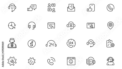 Service, support and help - thin line icon collection on white background  vector icon. Customer service icon set. Containing customer satisfied, assistance, experience. Solid icon collection.