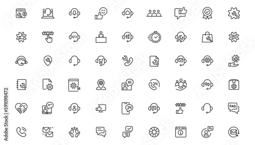 Service, support and help - thin line icon collection on white background  vector icon. Customer service icon set. Containing customer satisfied, assistance, experience, Solid icon collection.
