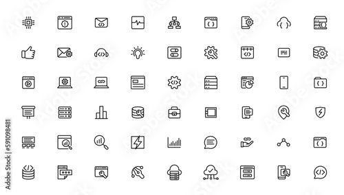 Software development icon collection. Programming coding icon set. Programmer and developer symbol