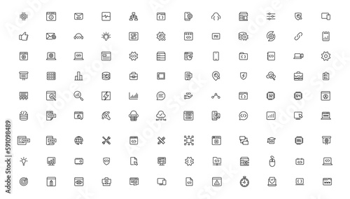 Software development icon collection. Programming coding icon set. Programmer and developer symbol