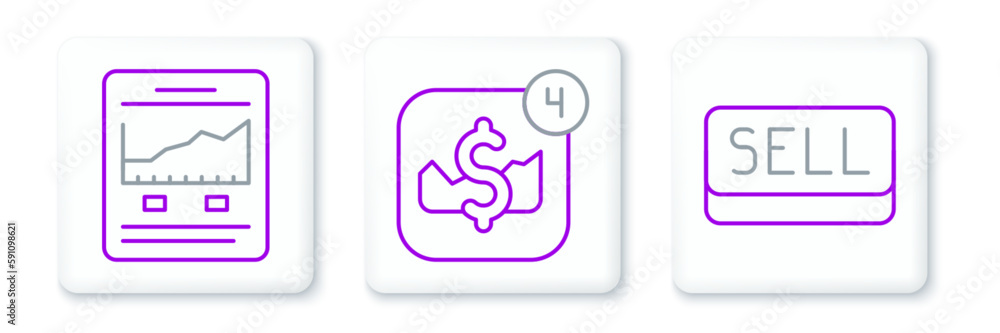 Set line Sell button, Website with growth graph and Mobile stock trading icon. Vector Set line Sell button, Website with growth graph and Mobile stock trading icon. Vector