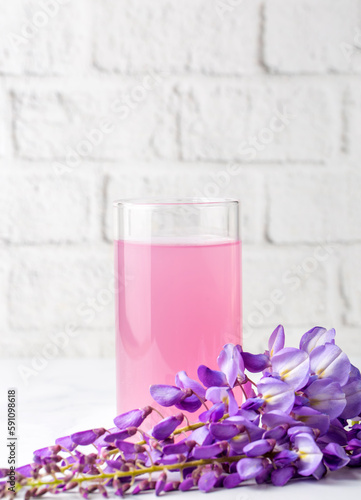 Drink for health made from Wisteria sinensis flower. Wisteria sinensis sherbet. Turkish name  Mor salkim serbeti