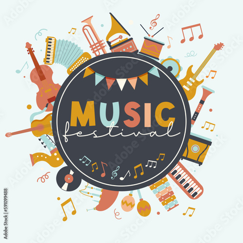 Music festival - Musical instruments - Vector illustrations and title