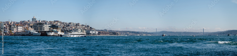 Panorama at Turkey Bosphorus on a sunny day