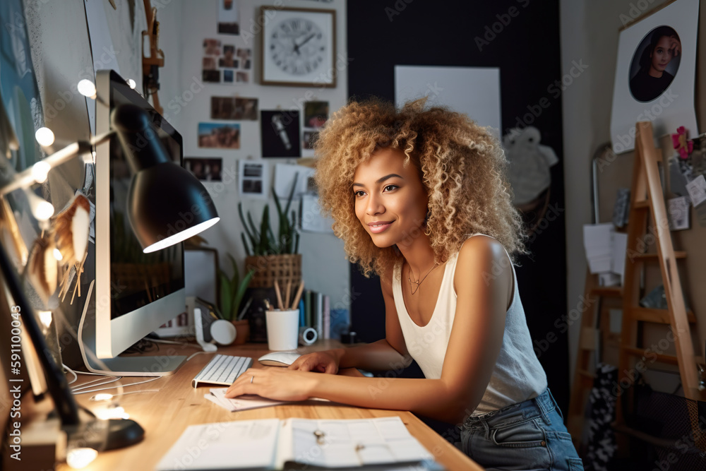 Young Women Working Creatively at Desk Young Women Working Creatively at Desk