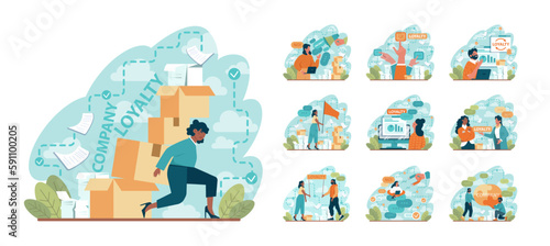 Employee loyalty set. Employee loyalty, motivation and performance
