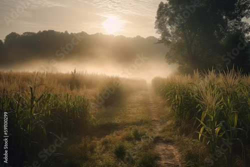 sunset over the field created with Generative AI technology © Robert Herhold