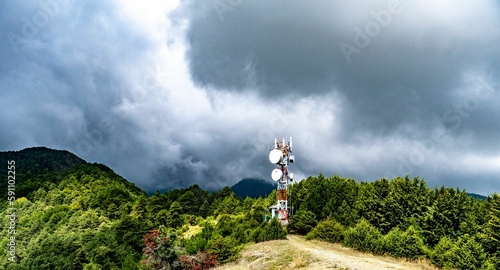 Communication tower with antennas in nature