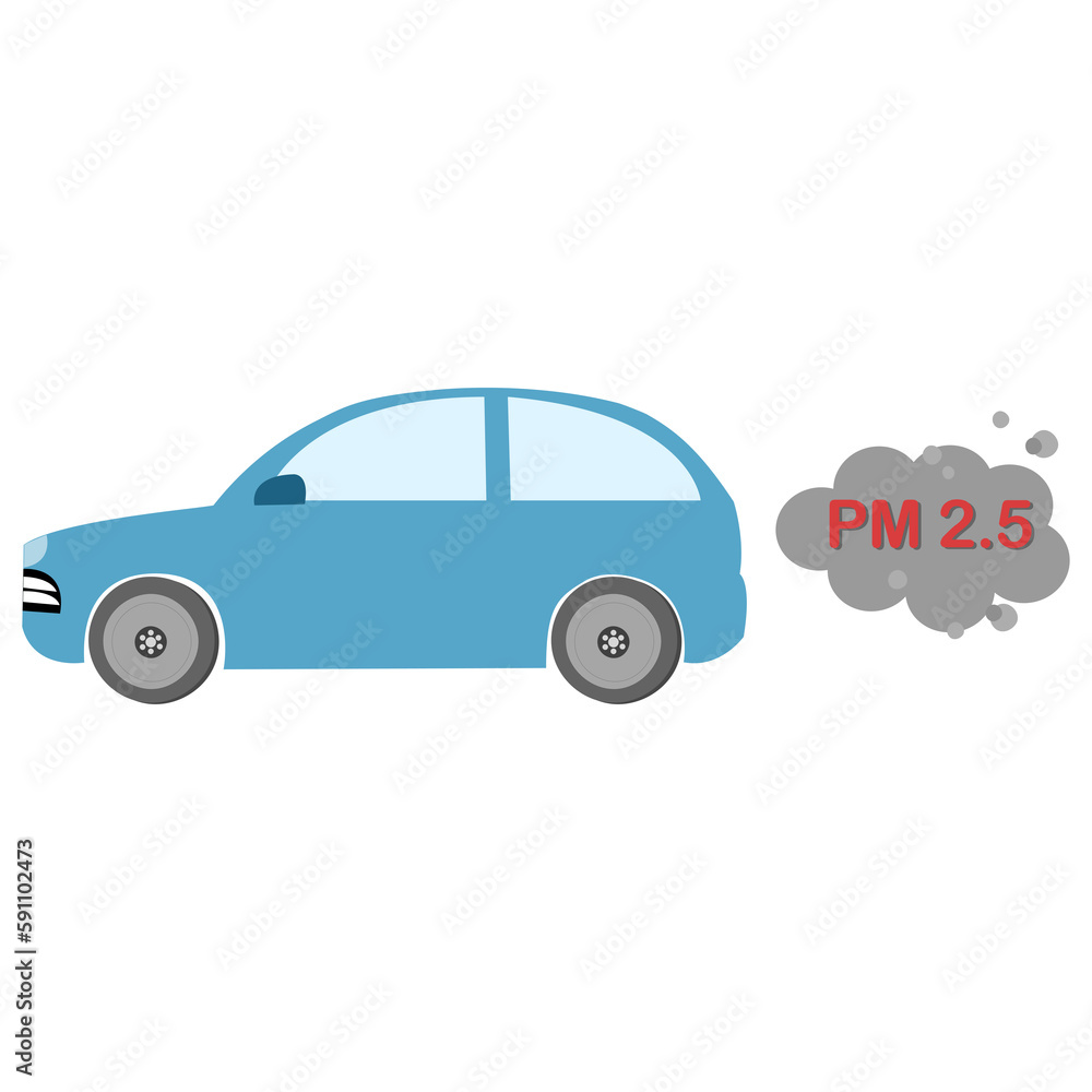 Causes of PM2.5 air pollution, small dust particles caused by car
