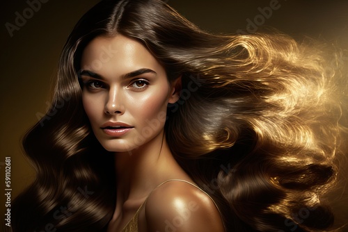 Stunning girl model showcasing hair product with poses (Ai generated)