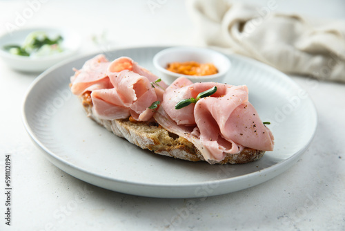Freshly made sandwich with ham