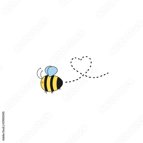 illustration of happy cartoon bumble bee with heart trail isolated on a transparent background