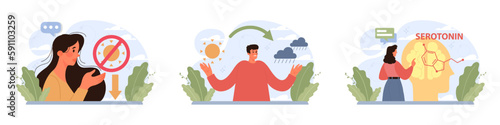 Seasonal affective disorder set. Lack of sunshine and short daylight