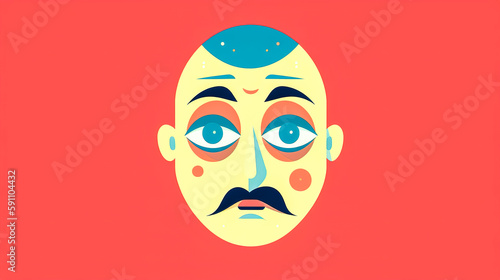 Funny male face, cartoon illustration, generative AI.