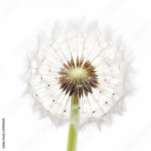 Delicate Beauty: Closeup of a Single Dandelion on White Background, Generative AI