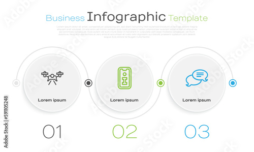 Set line Drone, Information and Speech bubble chat. Business infographic template. Vector