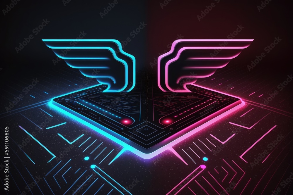 Futuristic circuit board with wings on dark background Futuristic circuit board with wings on dark background
