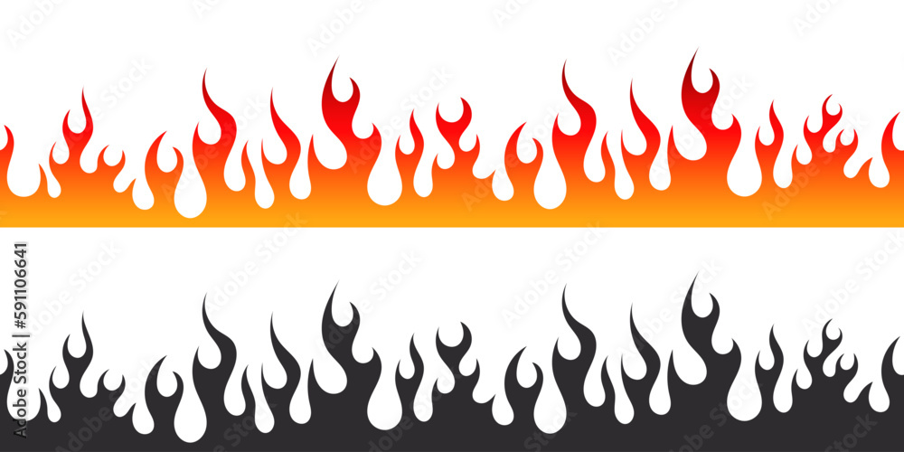 Fire flames. Painted flames. Cartoon campfire. Black and red fiery flames. Vector scalable graphics