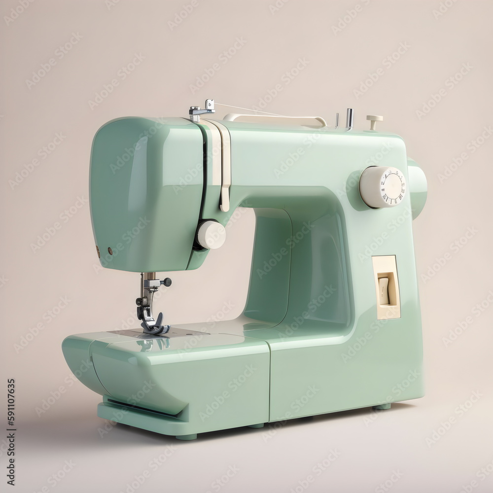 vintage mint sewing machine isolated on gray background, made with generative ai