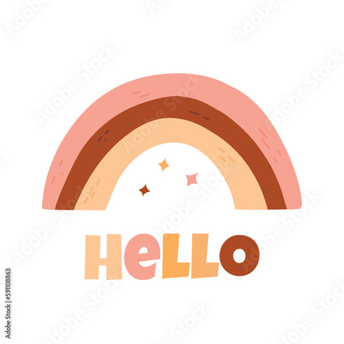 Children poster .card, postcard with a rainbow. Poster with rainbow in boho style. Vector illustration.