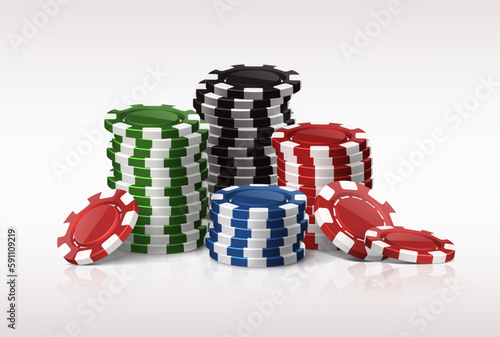 3d realistic vector icon set. Casino poker stack of chips. Isolated on white background.