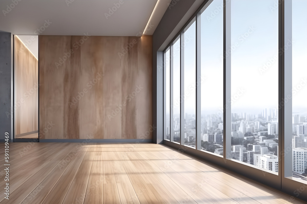 Obraz premium Modern wood and concrete bathroom interior with empty mock up place on wall,ai