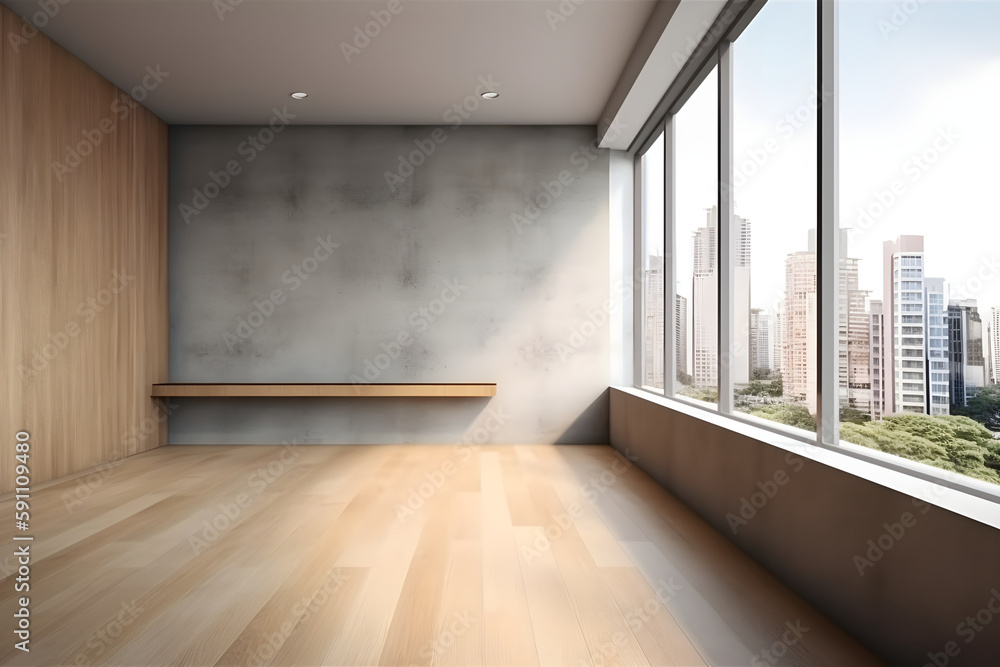 Fototapeta premium Modern wood and concrete bathroom interior with empty mock up place on wall,ai