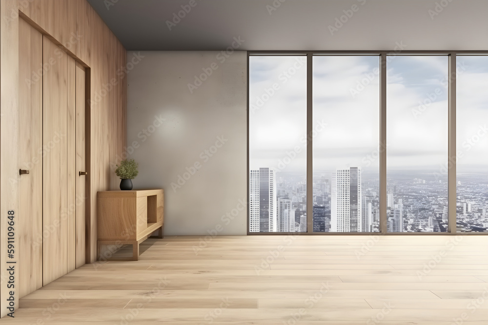 Obraz premium Modern wood and concrete bathroom interior with empty mock up place on wall,ai