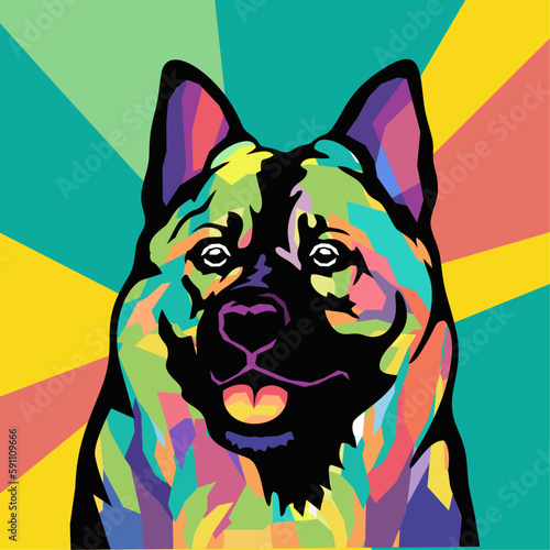 norwegian elkhound pop art style illustration, artistic portrait of a cute dog