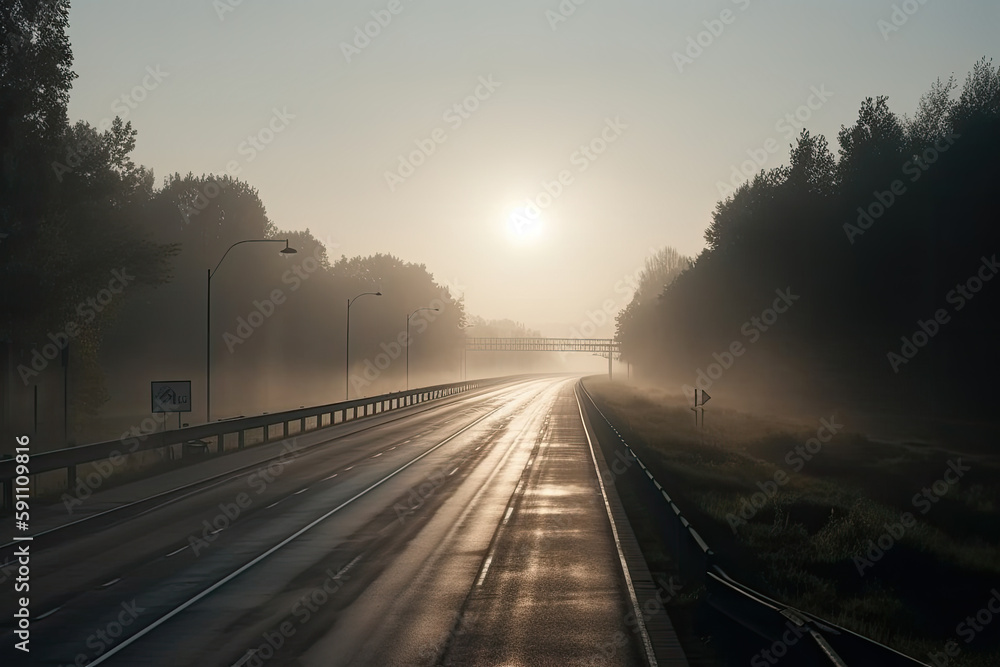 highway in the fog created with Generative AI technology highway in the fog created with Generative AI technology