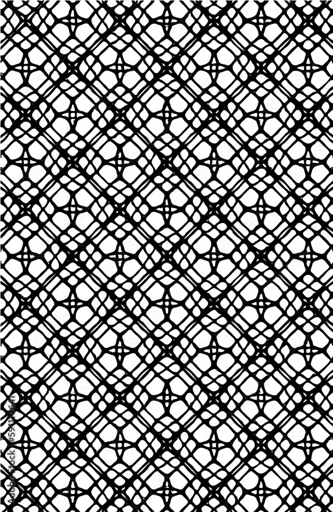 Fototapeta premium Seamless abstract geometric repeated grid pattern along with floral shapes design vector element in black color 