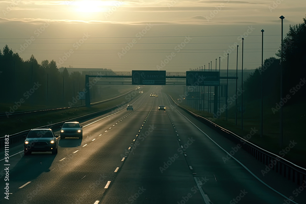 highway in the fog created with Generative AI technology highway in the fog created with Generative AI technology