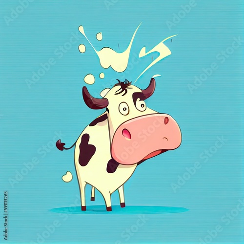 cute cow cartoon character grabs his head, cartoon style, modern simple illustration, created with generative ai