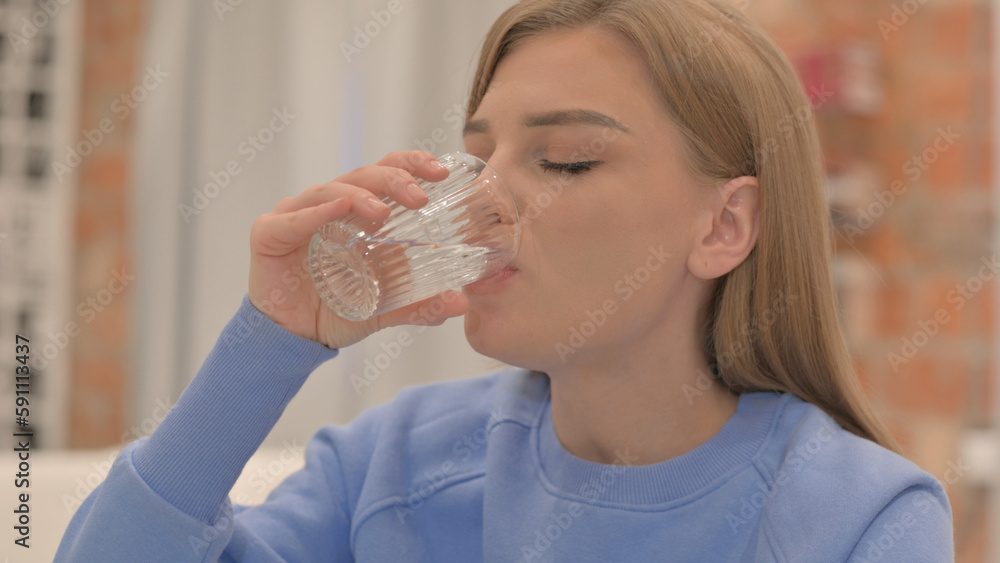 Close up of Young Woman Drinking Water from Glass Close up of Young Woman Drinking Water from Glass