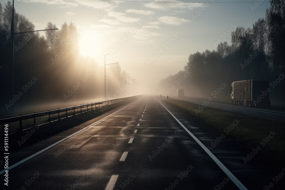 highway in the fog created with Generative AI technology