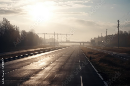 highway in the fog created with Generative AI technology