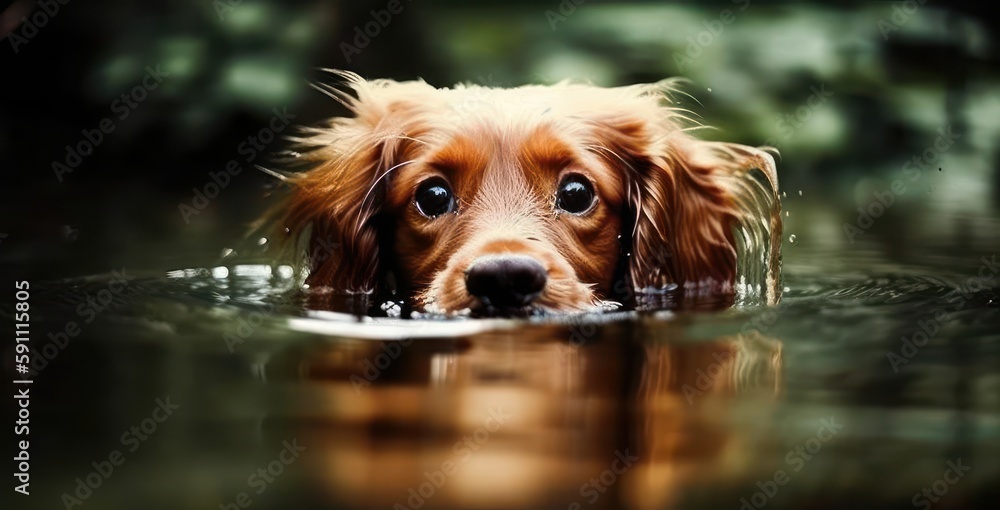 Cute dog is swimming. Beautiful illustration picture. Generative AI Cute dog is swimming. Beautiful illustration picture. Generative AI