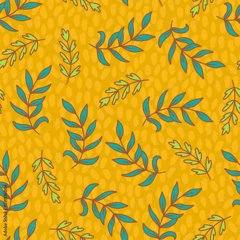 Fototapeta premium Leaves Branches Green and Yellow Vector Seamless Pattern