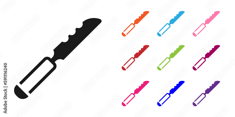 Black Bread knife icon isolated on white background. Cutlery symbol. Set icons colorful. Vector
