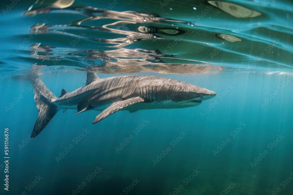 Obraz premium Shark is swimming underwater. Beautiful illustration picture. Generative AI
